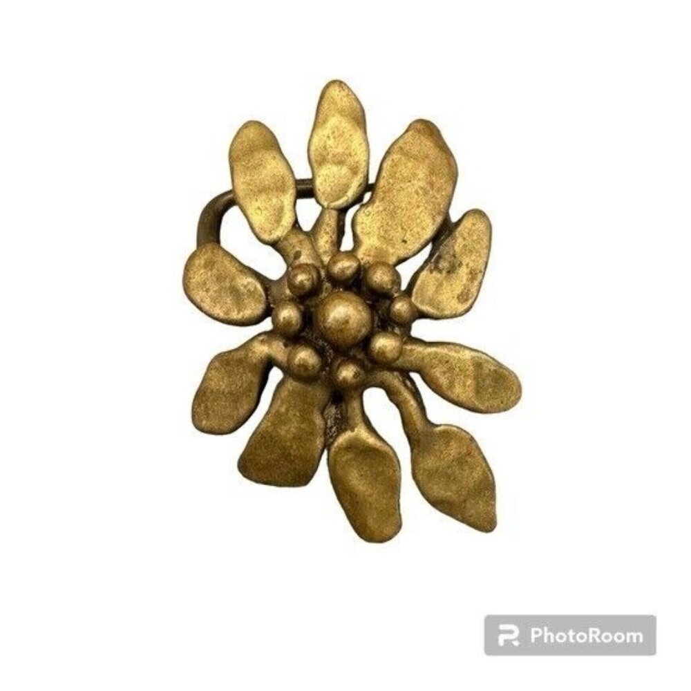 RARE Vintage 70s Stephen Burr Handmade Brass Flower Belt Buckle Signed MCM